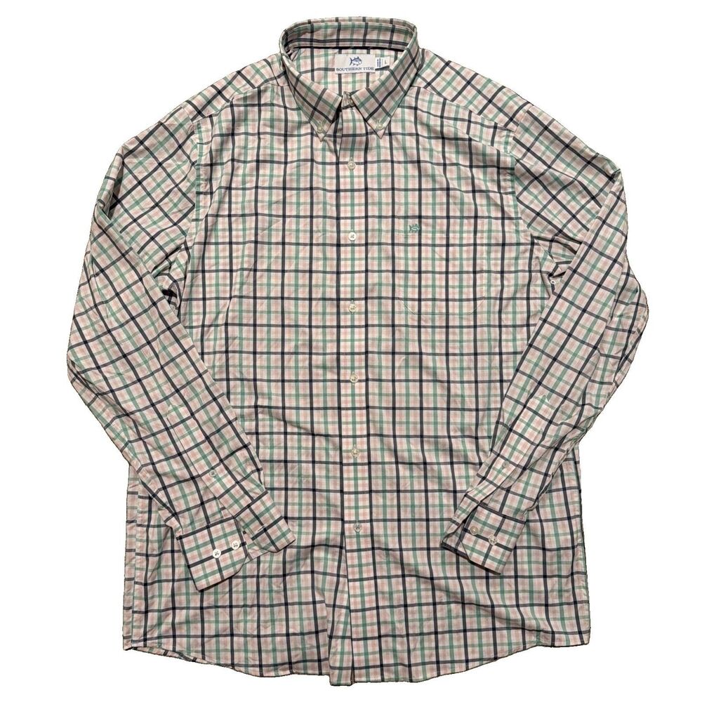 Southern Tide Classic Fit Multi Color Check Long Sleeve Button Down Shirt Large